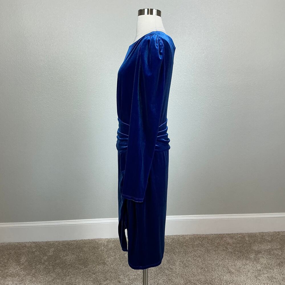 Ralph Lauren Blue Cocktail Dress Velvet Long Sleeve Boat Neck Sheath Size 12 - Picture 6 of 13